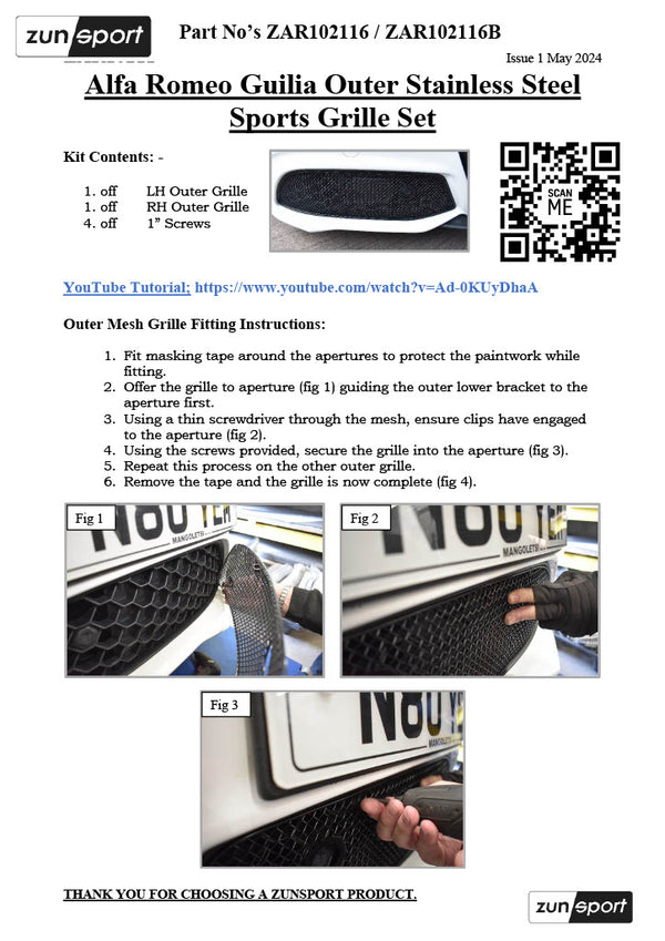 Alfa Romeo Guilia - Outer Grille Set (2016 - 2023)