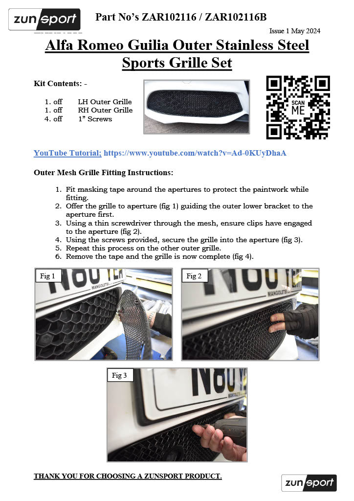 Alfa Romeo Guilia - Outer Grille Set (2016 - 2023)