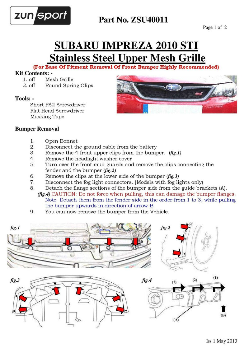 Subaru Impreza STi - Upper Grille - Silver finish (2011 to 2014 )