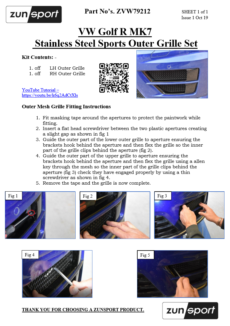 VW Golf R MK7 - Outer Grille Set (2012 - 2015)