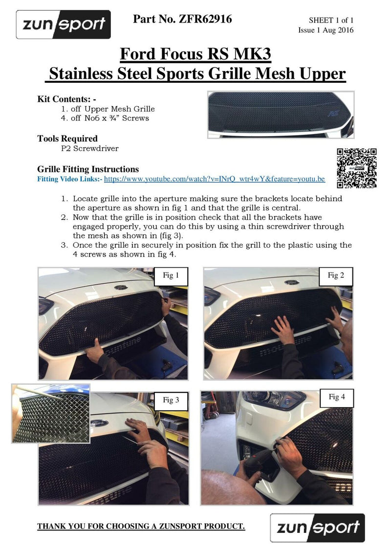 Ford Focus RS MK3 - Full Grille Set - Silver finish (2016 to 2018)